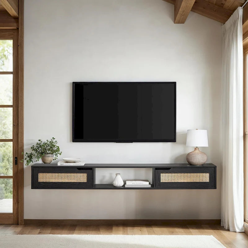 Middlebrook Scandi 70-inch Faux Rattan-Door Floating TV Stand