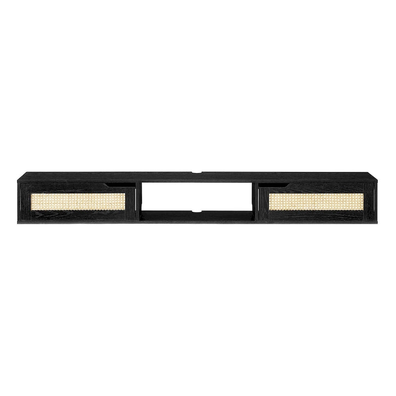 Meuble TV mural flottant Scandi 178 cm avec portes en similicuir tressé