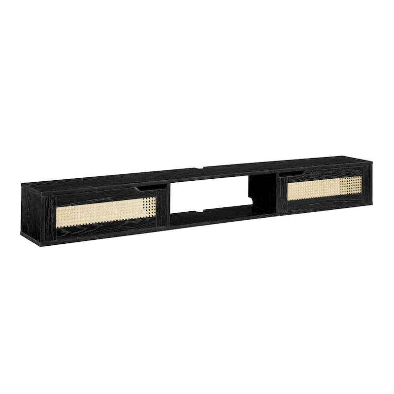 Meuble TV mural flottant Scandi 178 cm avec portes en similicuir tressé