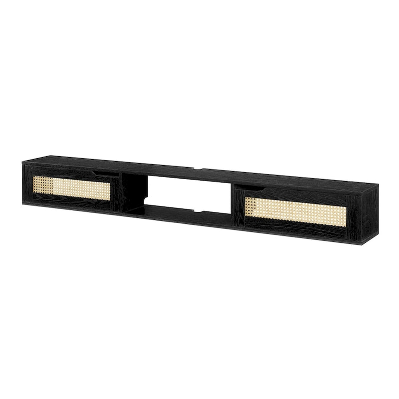 Meuble TV mural flottant Scandi 178 cm avec portes en similicuir tressé