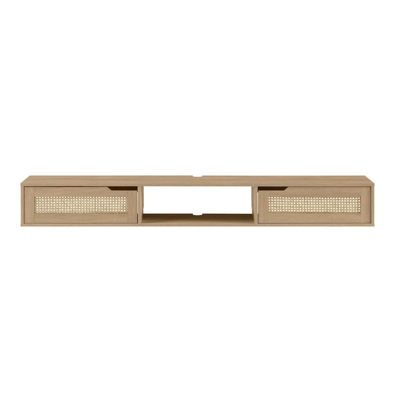 Meuble TV mural flottant Scandi 178 cm avec portes en similicuir tressé