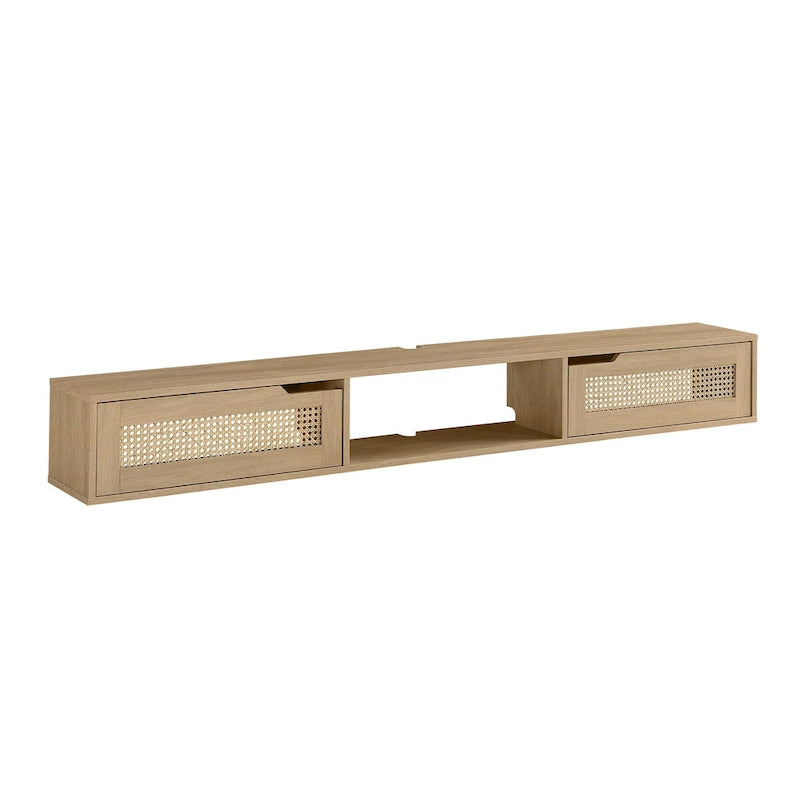 Meuble TV mural flottant Scandi 178 cm avec portes en similicuir tressé