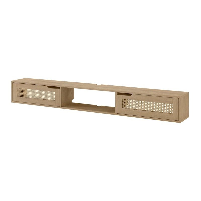 Meuble TV mural flottant Scandi 178 cm avec portes en similicuir tressé