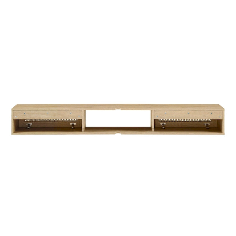 Meuble TV mural flottant Scandi 178 cm avec portes en similicuir tressé