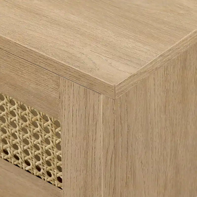 Meuble TV mural flottant Scandi 178 cm avec portes en similicuir tressé
