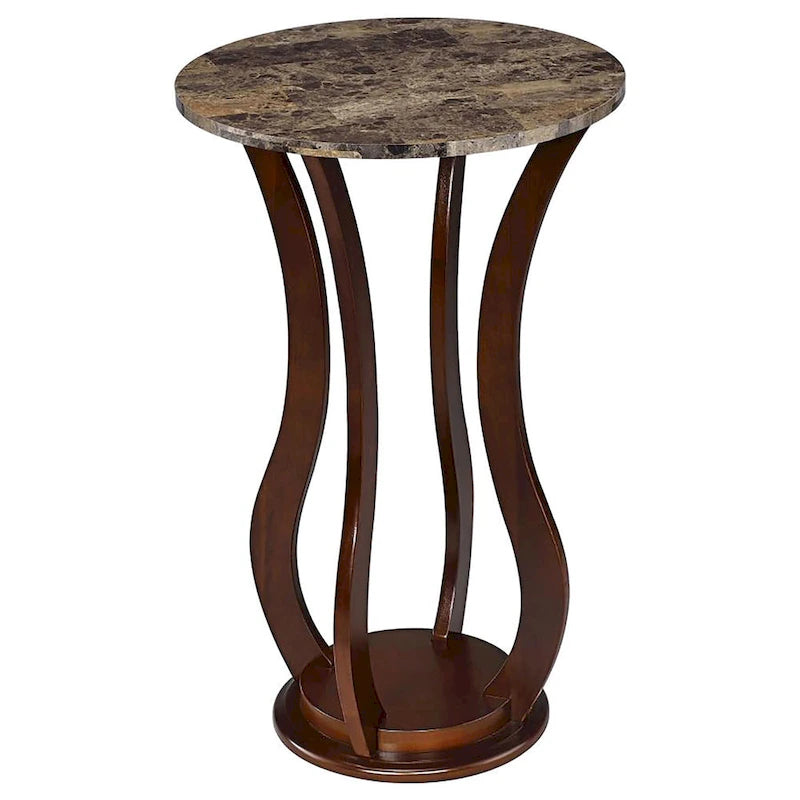 Table d'appoint ronde marron avec plateau imitation marbre