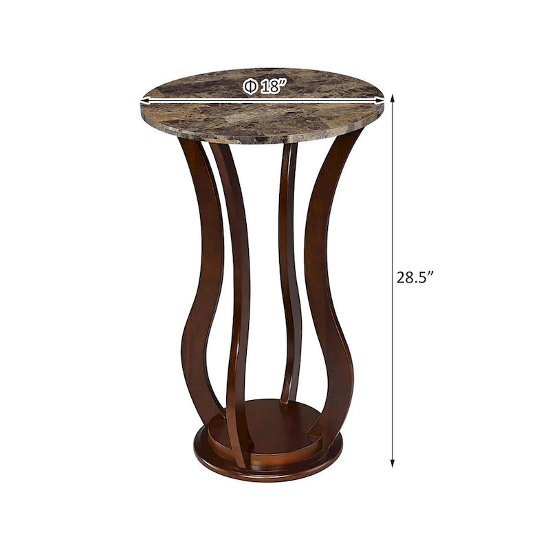 Table d'appoint ronde marron avec plateau imitation marbre
