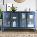 Bahut de cuisine 4 portes vitrées en verre trempé avec étagères et pieds réglables, anti-basculement, anti-poussière, en verre cannelé