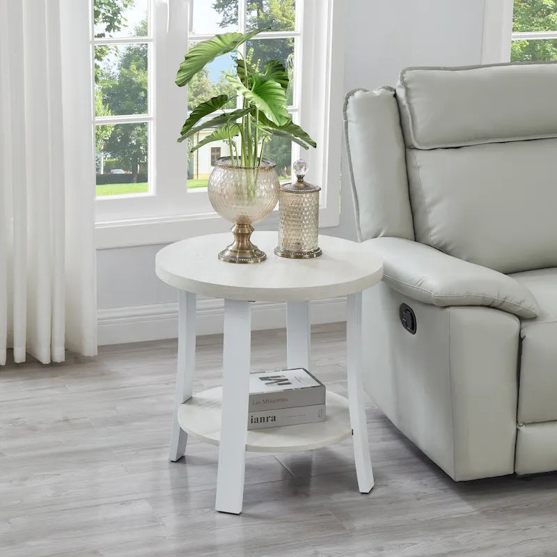 Table d'appoint contemporaine en bois rond avec étagère pour chambre ou salon