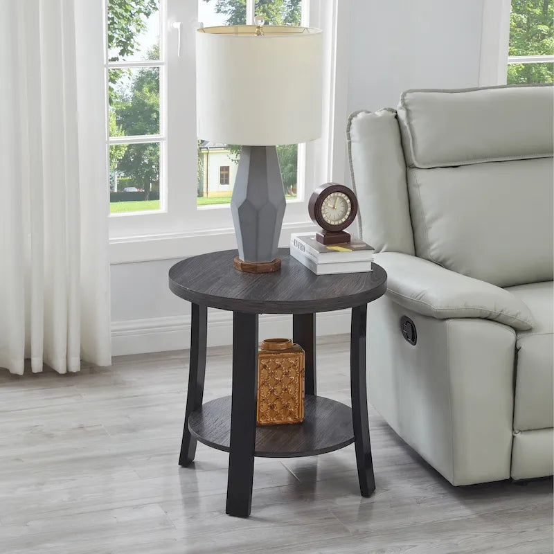 Table d'appoint contemporaine en bois rond avec étagère pour chambre ou salon