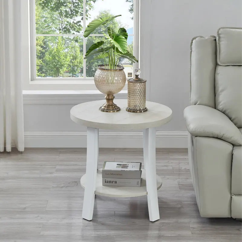 Table d'appoint contemporaine en bois rond avec étagère pour chambre ou salon