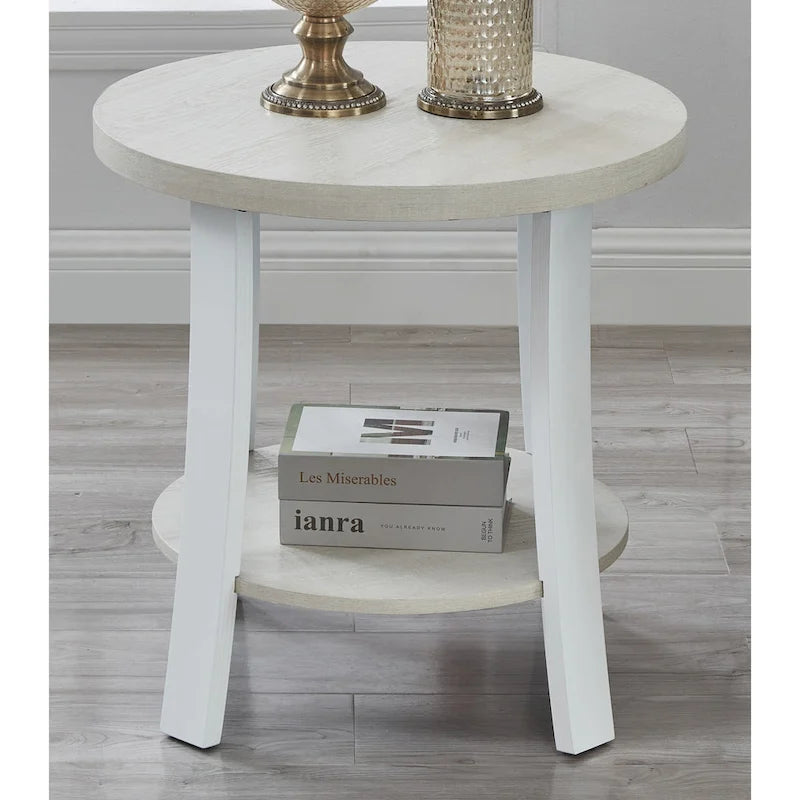 Table d'appoint contemporaine en bois rond avec étagère pour chambre ou salon