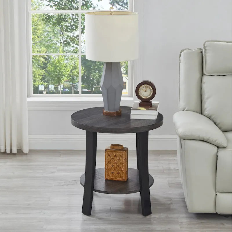 Table d'appoint contemporaine en bois rond avec étagère pour chambre ou salon