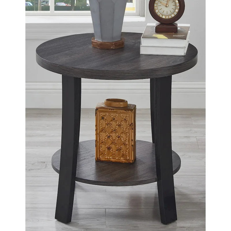 Table d'appoint contemporaine en bois rond avec étagère pour chambre ou salon