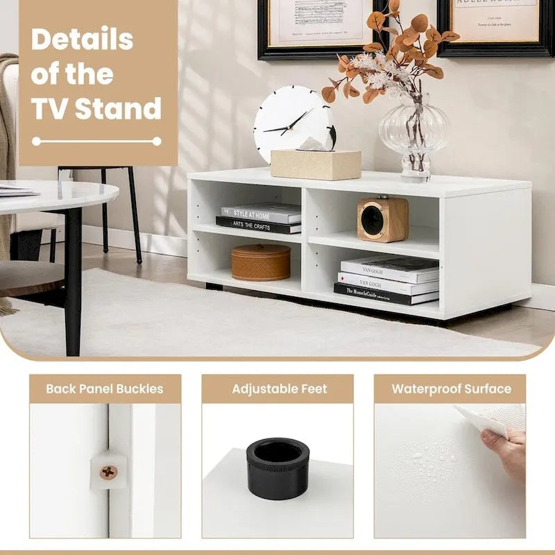 Meuble TV Console Média avec 4 Compartiments et Étagères Réglables - 42 pouces