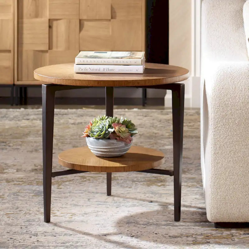 Table d'appoint ronde à 2 niveaux - 26,5 - Marron