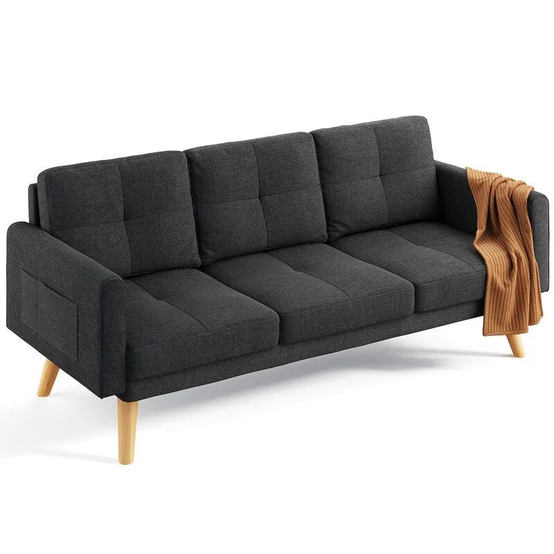 Canapé 67 avec accoudoirs moelleux, petit canapé avec 3 coussins confortables, canapé 3 places pour salon