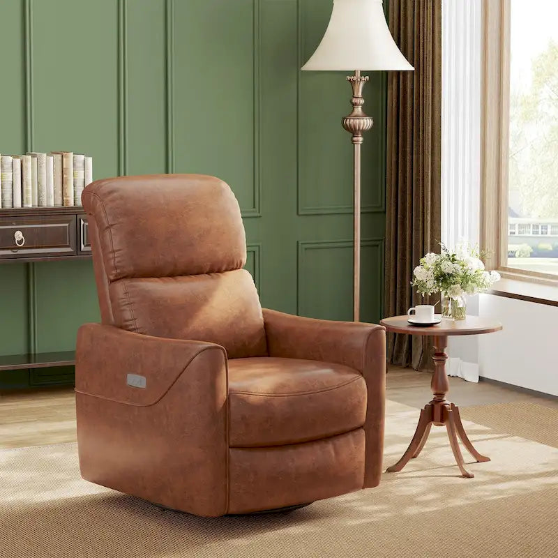 Fauteuil inclinable électrique pivotant et coulissant en similicuir avec soutien lombaire et port USB