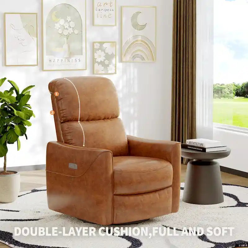 Fauteuil inclinable électrique pivotant et coulissant en similicuir avec soutien lombaire et port USB