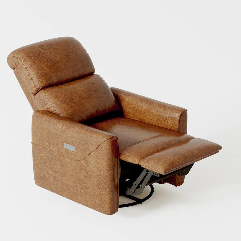 Fauteuil inclinable électrique pivotant et coulissant en similicuir avec soutien lombaire et port USB