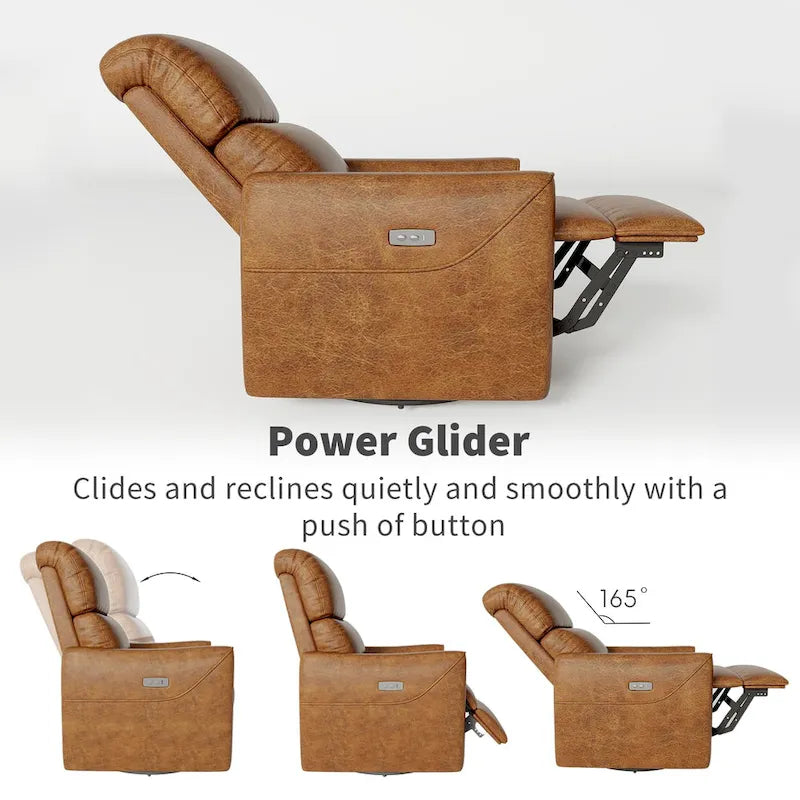 Fauteuil inclinable électrique pivotant et coulissant en similicuir avec soutien lombaire et port USB