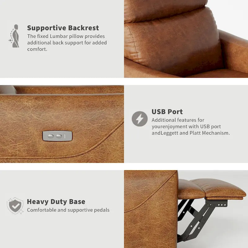 Fauteuil inclinable électrique pivotant et coulissant en similicuir avec soutien lombaire et port USB