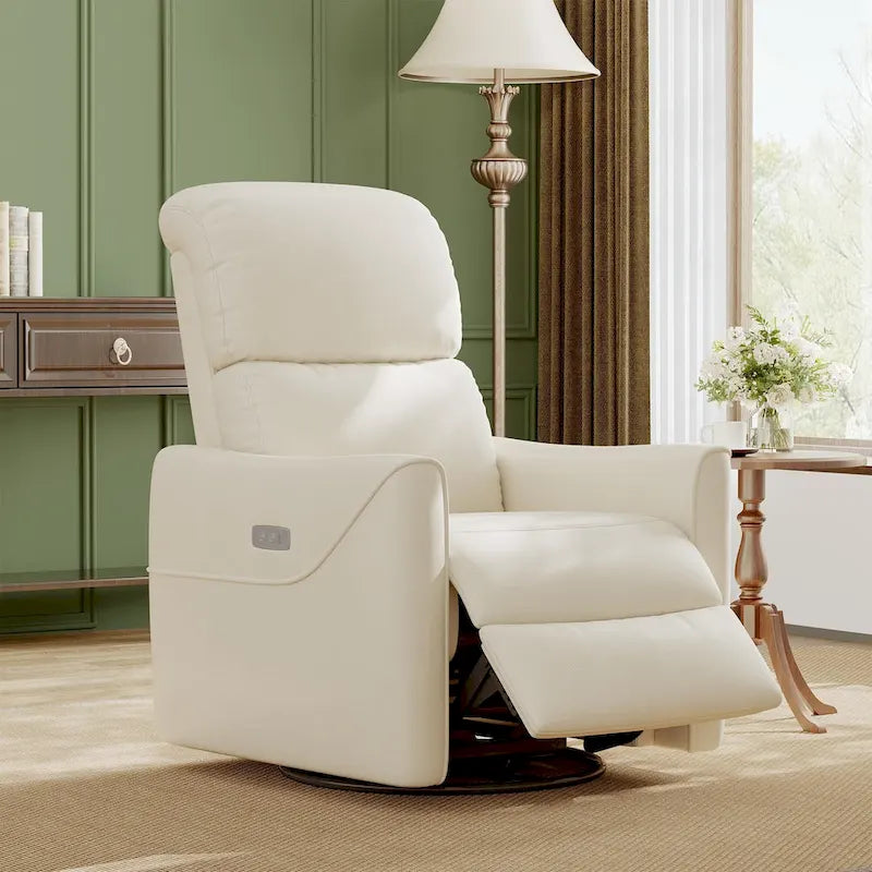 Fauteuil inclinable électrique pivotant et coulissant en similicuir avec soutien lombaire et port USB