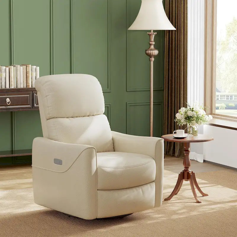 Fauteuil inclinable électrique pivotant et coulissant en similicuir avec soutien lombaire et port USB