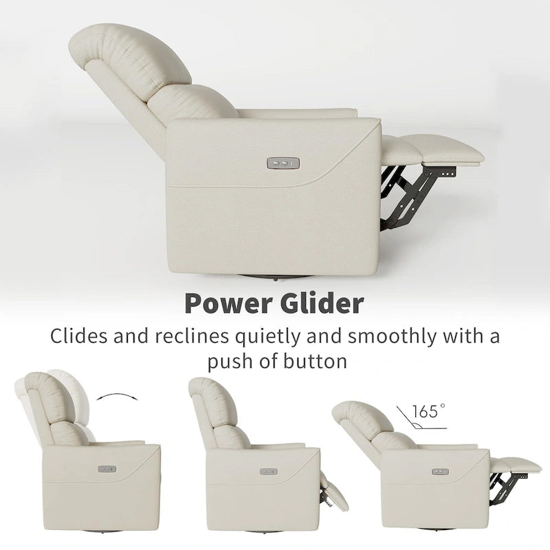 Fauteuil inclinable électrique pivotant et coulissant en similicuir avec soutien lombaire et port USB