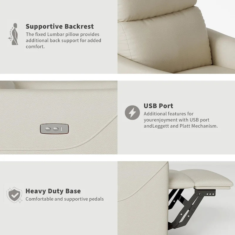 Fauteuil inclinable électrique pivotant et coulissant en similicuir avec soutien lombaire et port USB