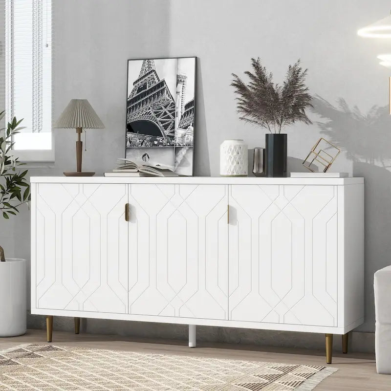 Meuble TV moderne de 65 po avec portes et étagères réglables pour téléviseurs jusqu'à 70 po