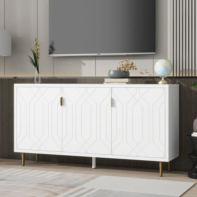 Meuble TV moderne de 65 po avec portes et étagères réglables pour téléviseurs jusqu'à 70 po