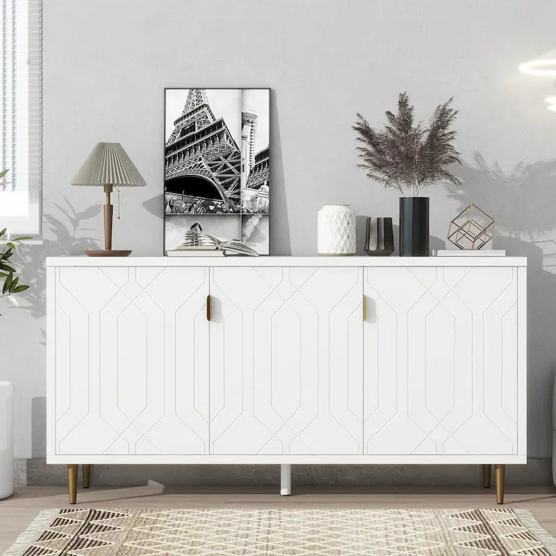Meuble TV moderne de 65 po avec portes et étagères réglables pour téléviseurs jusqu'à 70 po