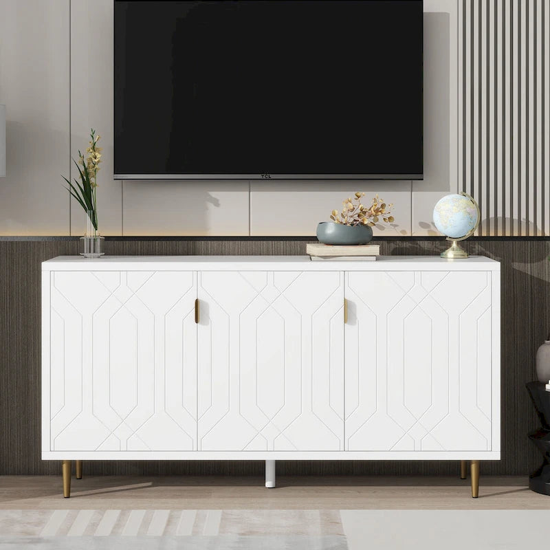 Meuble TV moderne de 65 po avec portes et étagères réglables pour téléviseurs jusqu'à 70 po