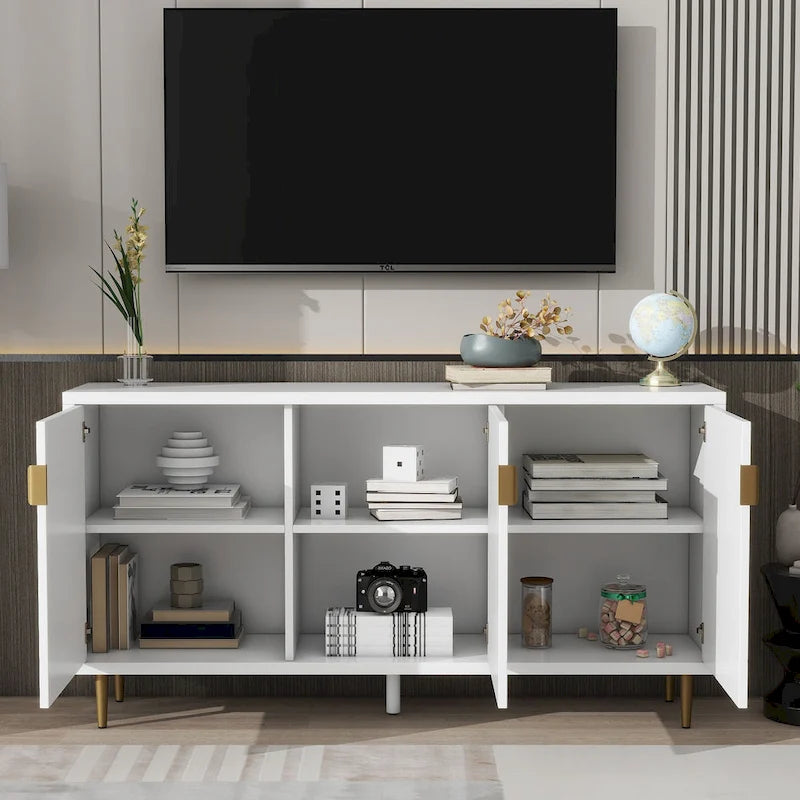 Meuble TV moderne de 65 po avec portes et étagères réglables pour téléviseurs jusqu'à 70 po