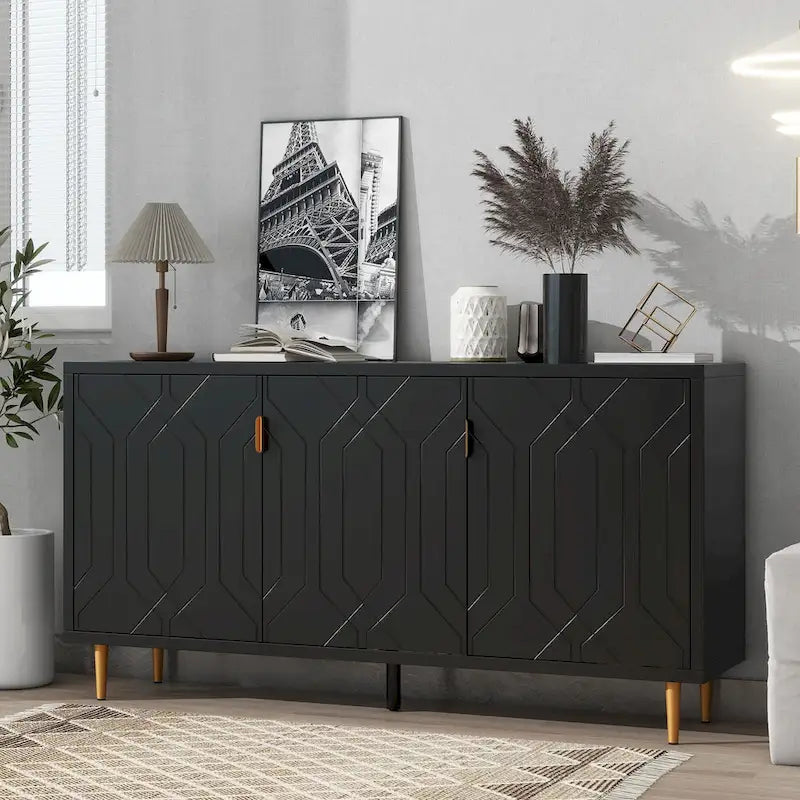 Meuble TV moderne de 65 po avec portes et étagères réglables pour téléviseurs jusqu'à 70 po