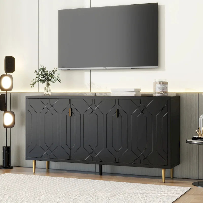 Meuble TV moderne de 65 po avec portes et étagères réglables pour téléviseurs jusqu'à 70 po