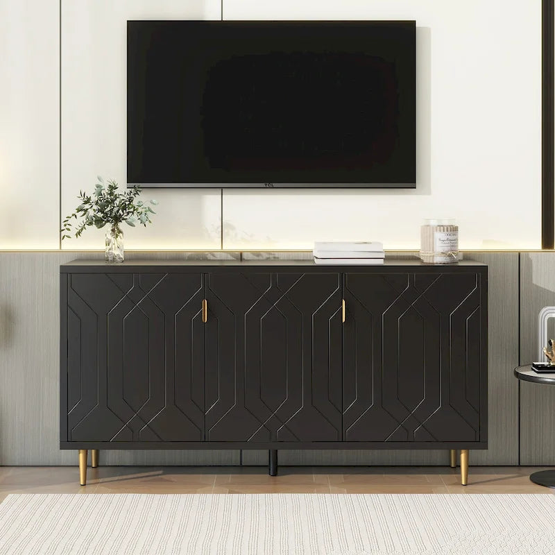 Meuble TV moderne de 65 po avec portes et étagères réglables pour téléviseurs jusqu'à 70 po