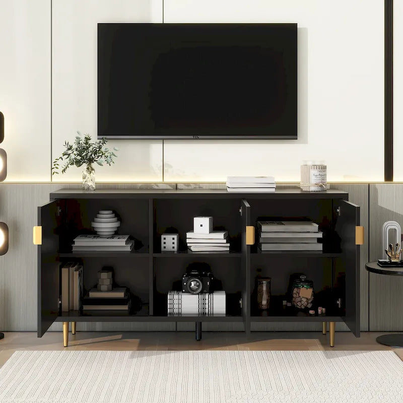 Meuble TV moderne de 65 po avec portes et étagères réglables pour téléviseurs jusqu'à 70 po