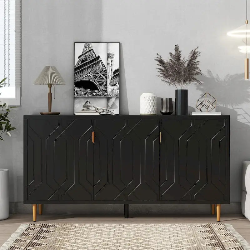 Meuble TV moderne de 65 po avec portes et étagères réglables pour téléviseurs jusqu'à 70 po