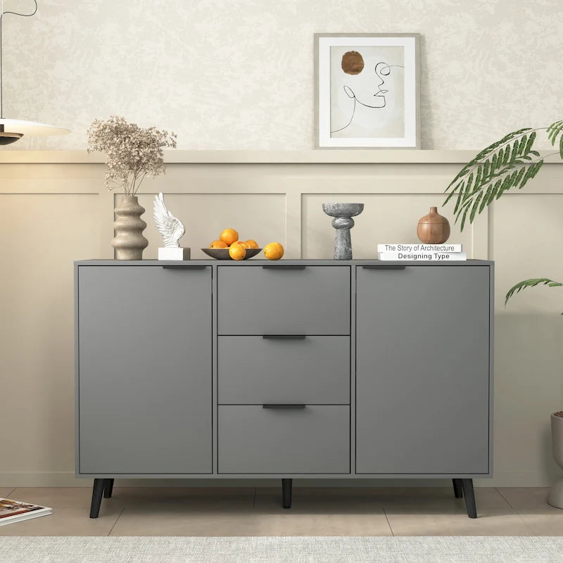 Bahut buffet moderne avec 2 portes, étagères de rangement et 3 tiroirs