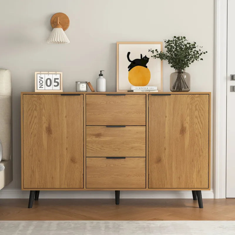 Bahut buffet moderne avec 2 portes, étagères de rangement et 3 tiroirs