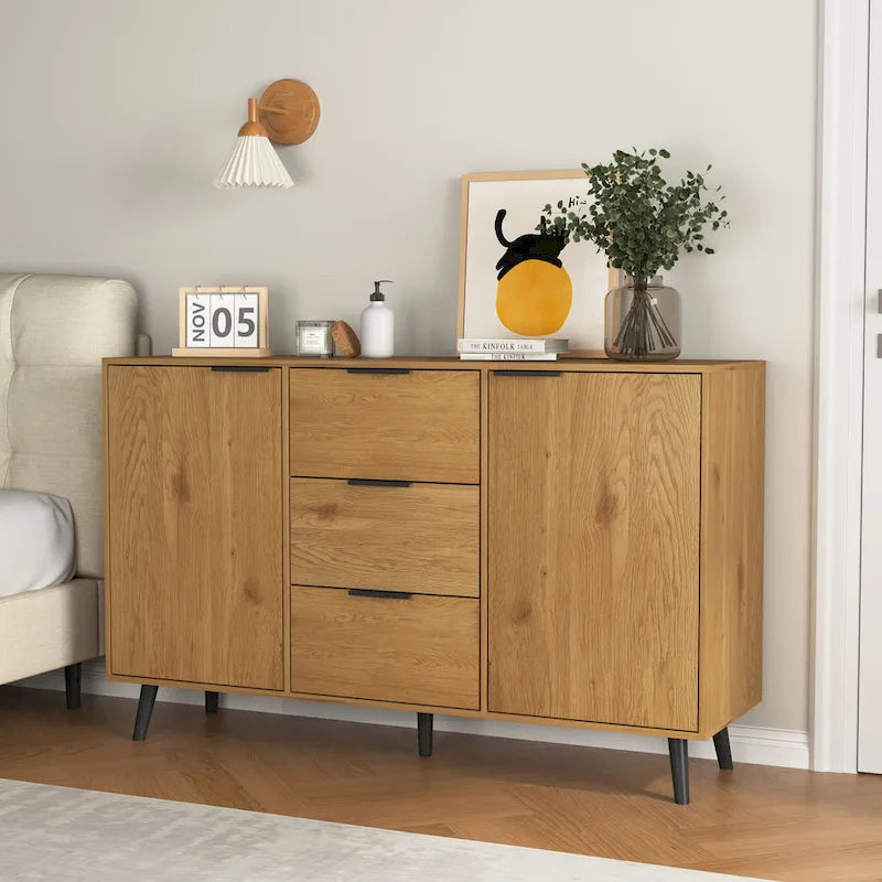 Bahut buffet moderne avec 2 portes, étagères de rangement et 3 tiroirs