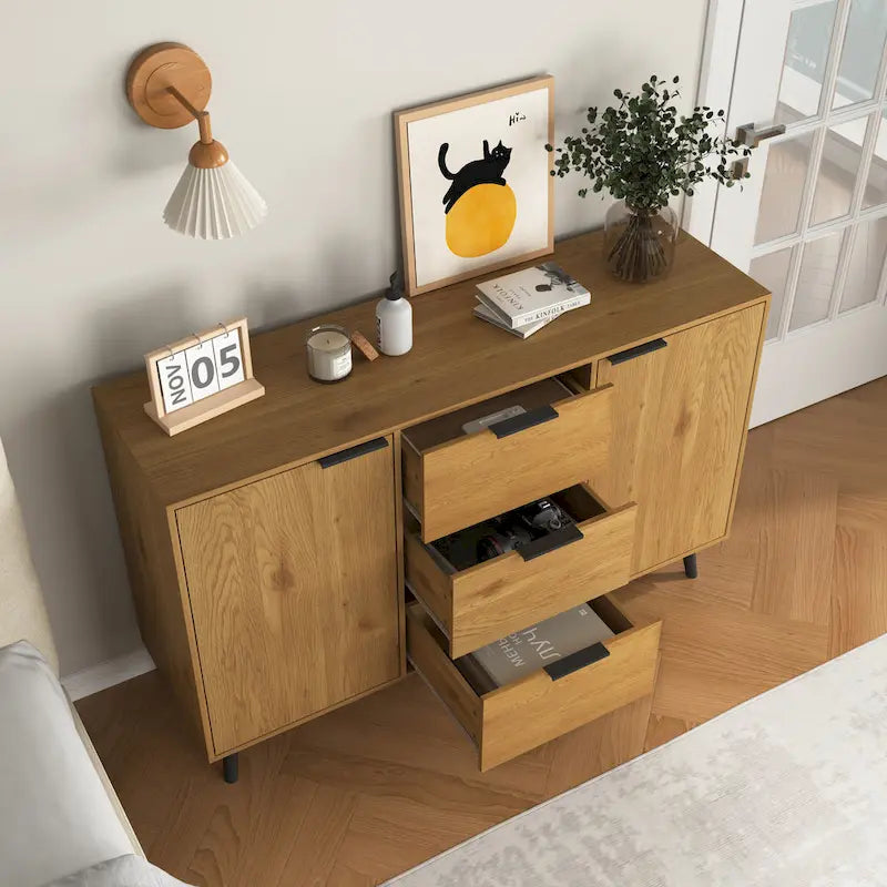 Bahut buffet moderne avec 2 portes, étagères de rangement et 3 tiroirs