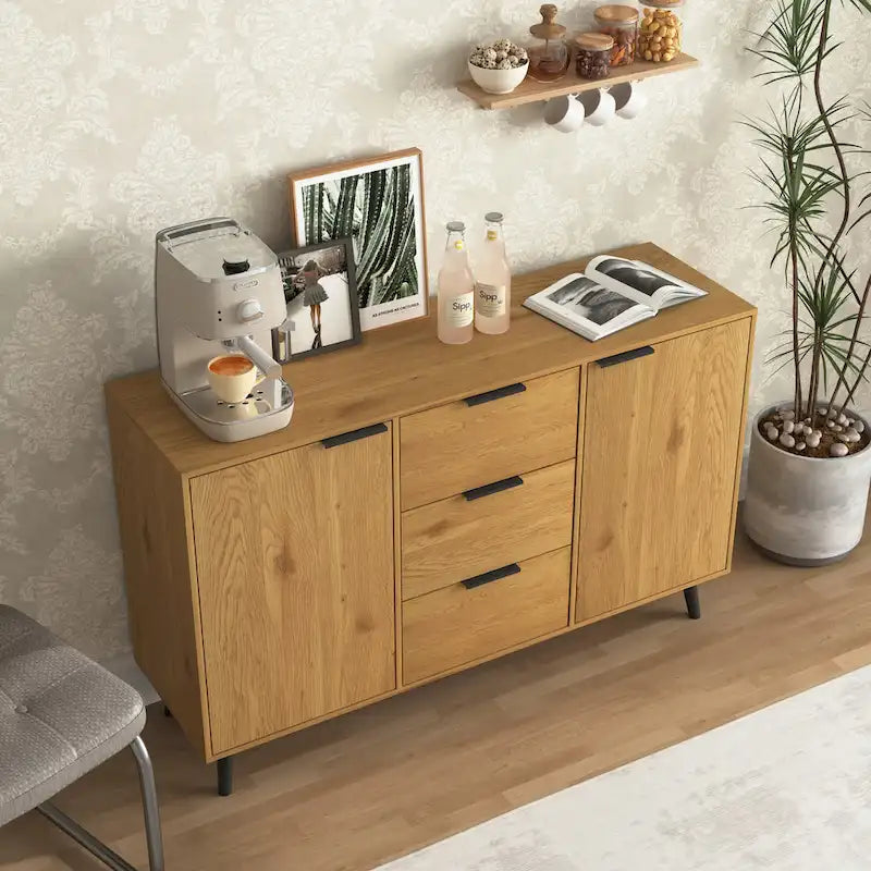 Bahut buffet moderne avec 2 portes, étagères de rangement et 3 tiroirs