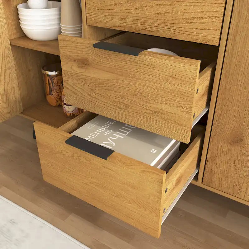 Bahut buffet moderne avec 2 portes, étagères de rangement et 3 tiroirs