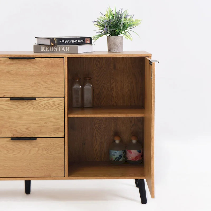 Bahut buffet moderne avec 2 portes, étagères de rangement et 3 tiroirs