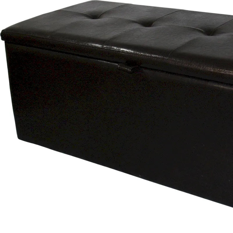 Banc de rangement en similicuir marron