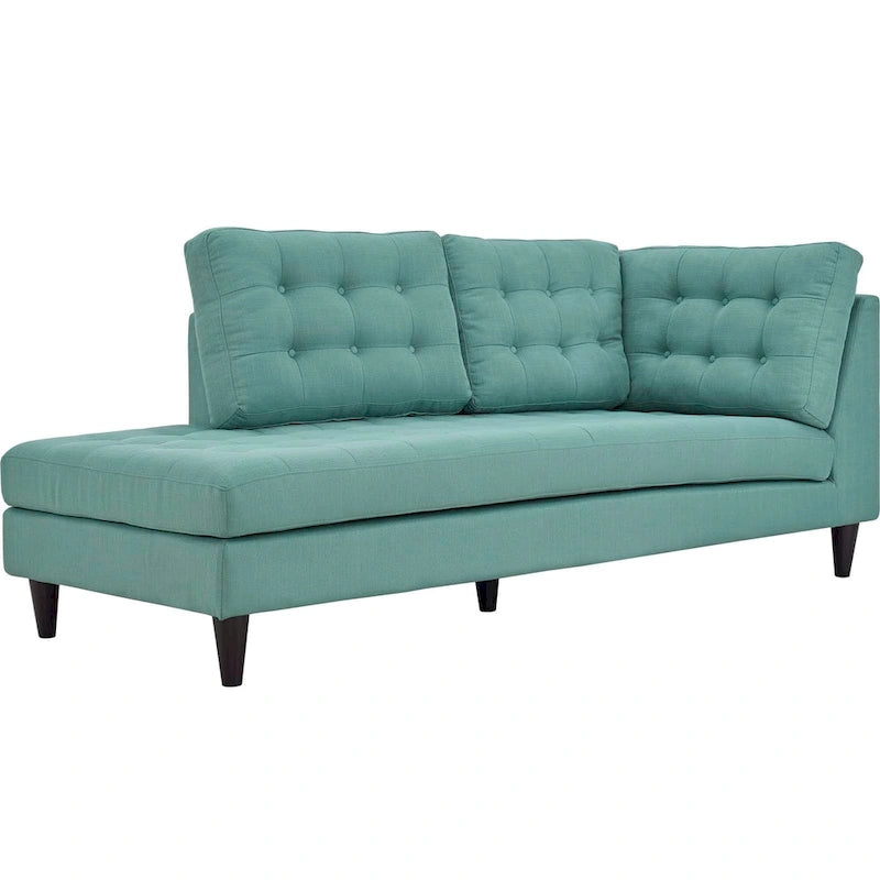 Chaise longue en tissu rembourré avec capitonnage à boutons