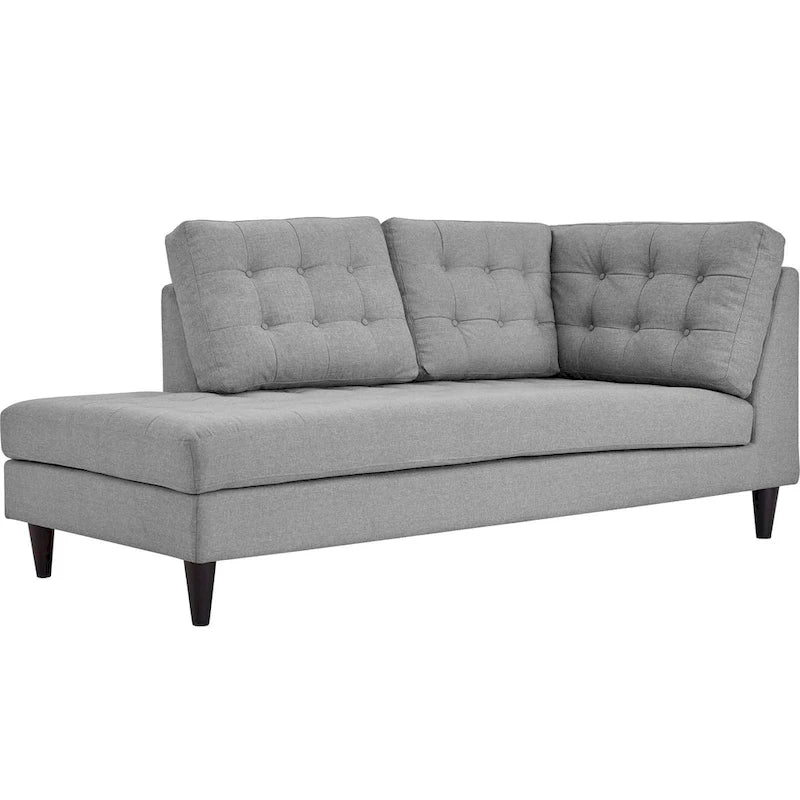 Chaise longue en tissu rembourré avec capitonnage à boutons